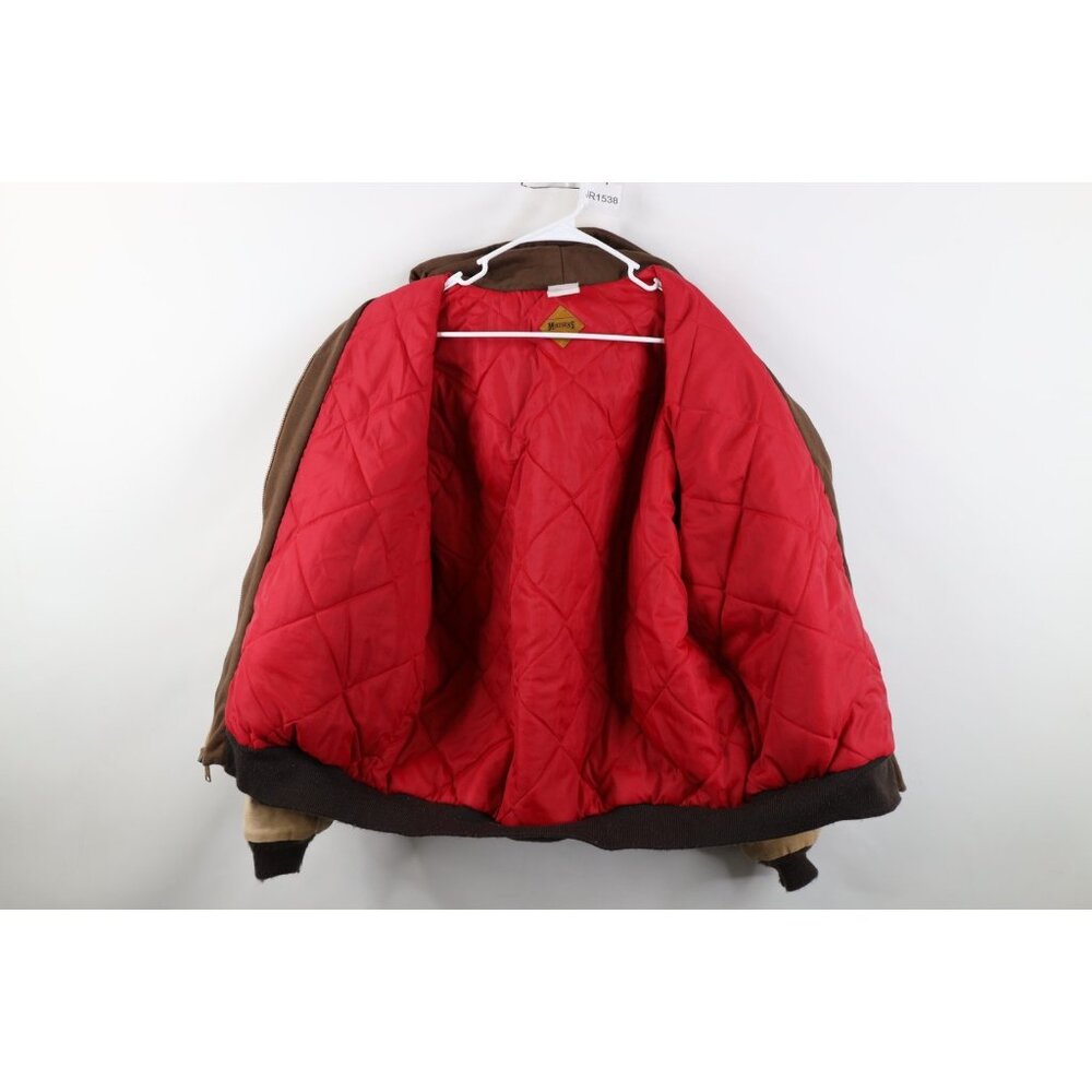 Vtg 90s Y2K Streetwear Mens XL Quilted Canvas Hooded Bomber Jacket Duck Brown - Picture 15 of 16